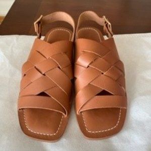 NEW LOEFFLER RANDALL Grayson Braided Sandal Size 8 Cognac Leather Boho Tan Brown